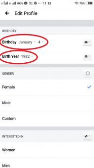 Change the birth date and year