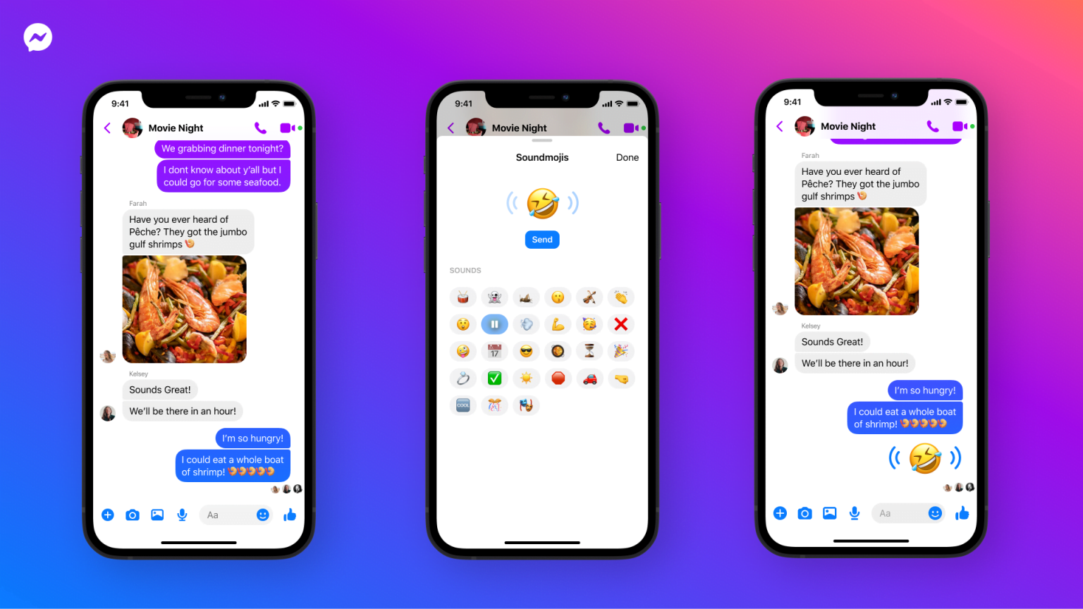 Emoji is available along with Sound and Sound Emoji with Facebook Messenger